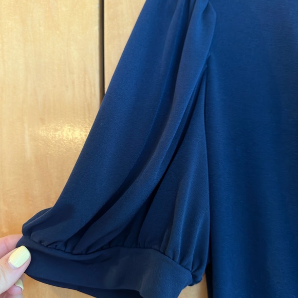 🦋 Beautiful navy blue faux wrap gathered waist and draped dress 14 Stretch 💃🏼 - Picture 3 of 10